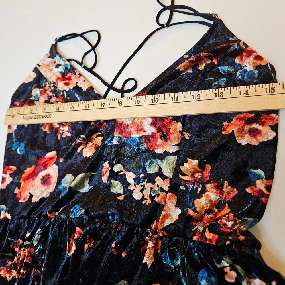 Rue 21 Womens Velvet Dark Floral Babydoll Romper Dress Large Festival Whimsigoth